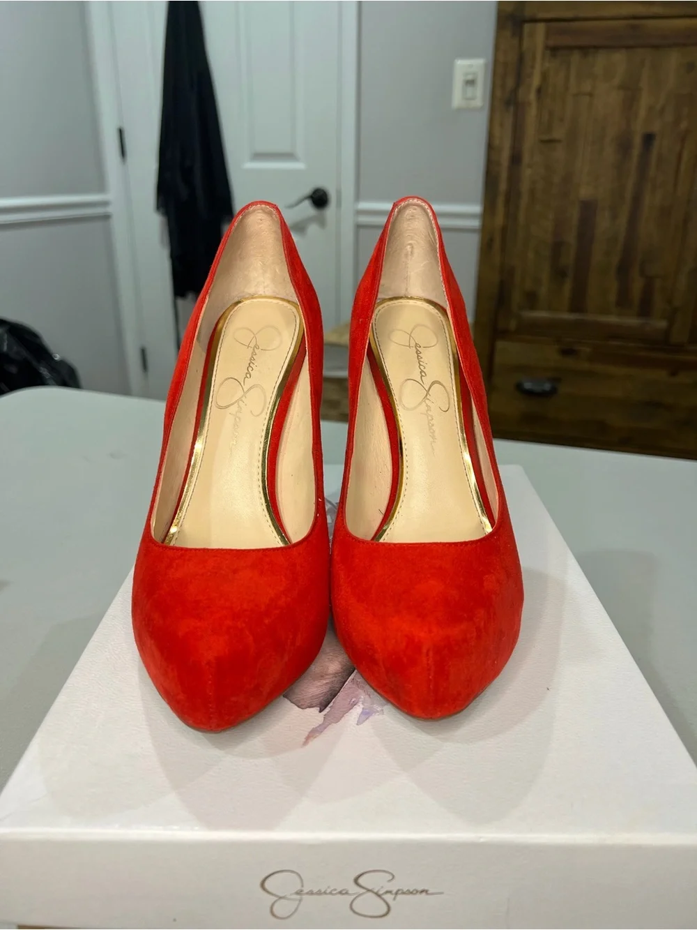 Jessica Simpson Red Suede Platform Stiletto Pumps